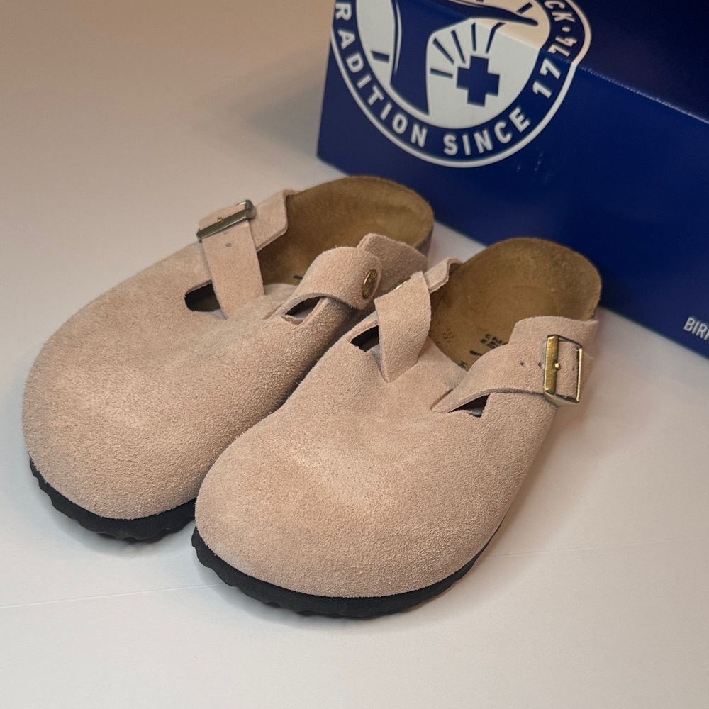 Birkenstock Boston Light Rose Suede 37 Narrow With Box Worn Once